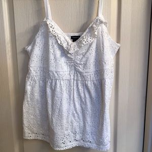 White Spaghetti Strap Floral cut out top